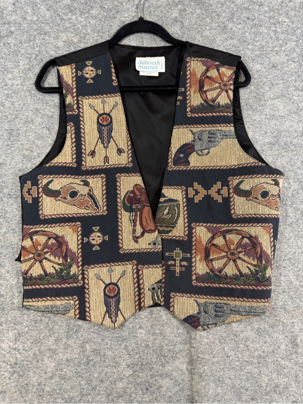 Vintage Deborah Murray Cotton Blend Southwestern Tapestry Vest Brown LG Boho